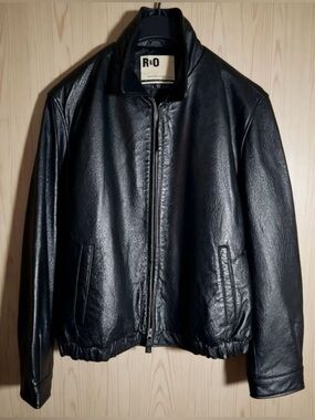 Men's Black Leather Classic Zip Jacket Quilted Lining Casual Pristine R&O Bomber